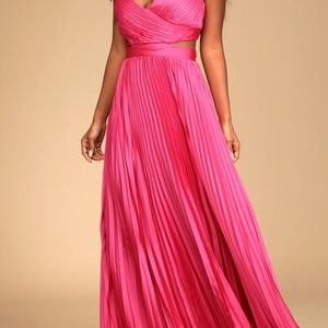 Pink Pleated Cutout Maxi Dress